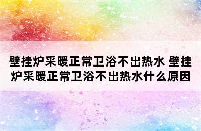 壁挂炉采暖正常卫浴不出热水 壁挂炉采暖正常卫浴不出热水什么原因